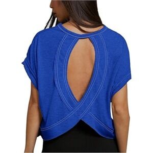 Blue Open Back Athletic Short Sleeve Workout Top Size 1X Light Weight